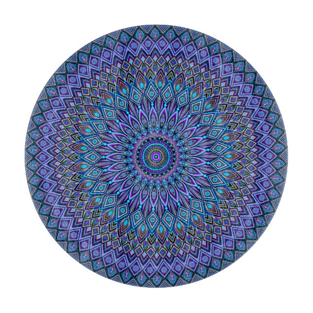 Planche À Découper Mandala Boho bleu Turquoise violet Peacock Gold Ma (Devant)