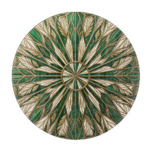 Planche À Découper Mandala de feuille Art Nouveau en or émeraude
