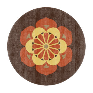 Planche À Découper Mandala de fleur de lotus, marron, rouille et jaun