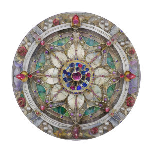 Planche À Découper Mandala de rubis, d'améthyste, de saphir et de per
