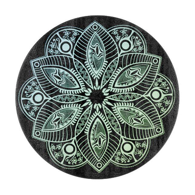 Planche À Découper Mandala Exotic Tribal Green Gradient (Devant)