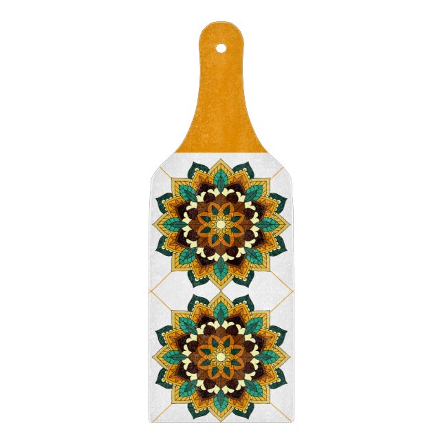 Planche À Découper Mandala Motif 2002 en jaune et bronzette (Devant)