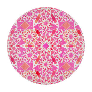 Planche À Découper Mandala motif, tons rose et corail