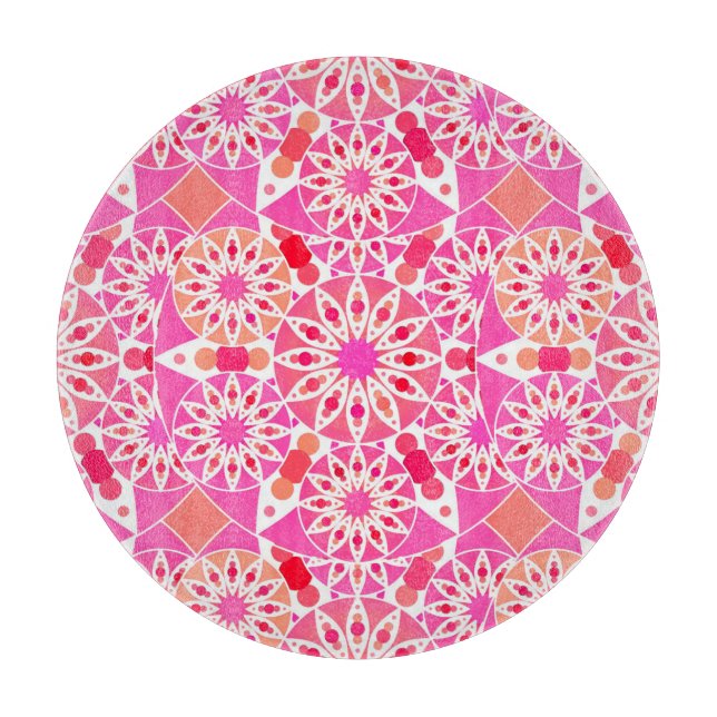 Planche À Découper Mandala motif, tons rose et corail (Devant)