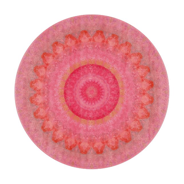 Planche À Découper Mandala rose, orange et jaune (Devant)