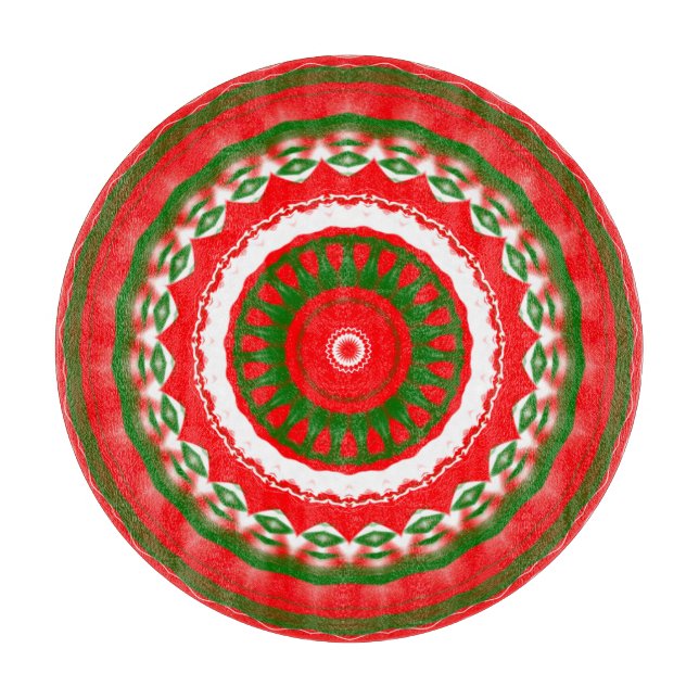 Planche À Découper Mandala rouge, blanc et vert (Devant)