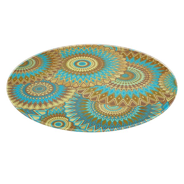 Planche À Découper Mandala superposé bleu marron or (Coin)