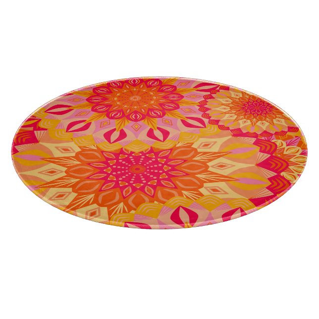 Planche À Découper Mandala superposé orange rose jaune (Coin)