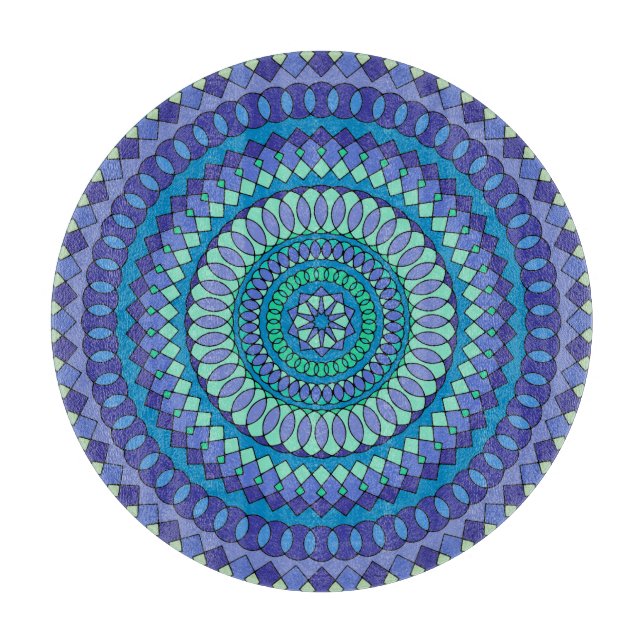 Planche À Découper Mandala turquoise et bleu sarcelle  (Devant)