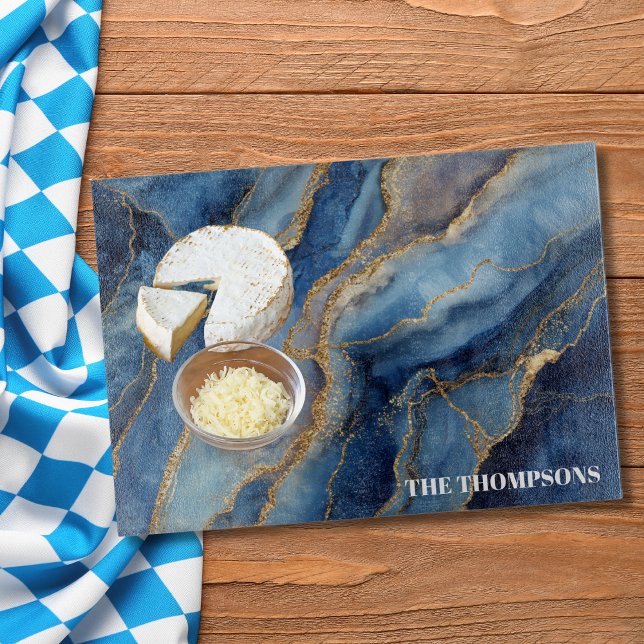 Planche À Découper Marble Navy Blue Gold Glitter Elegant Personalized (Créateur téléchargé)