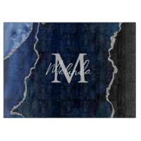 Marbre Agate Bleu Nuit et Argent
