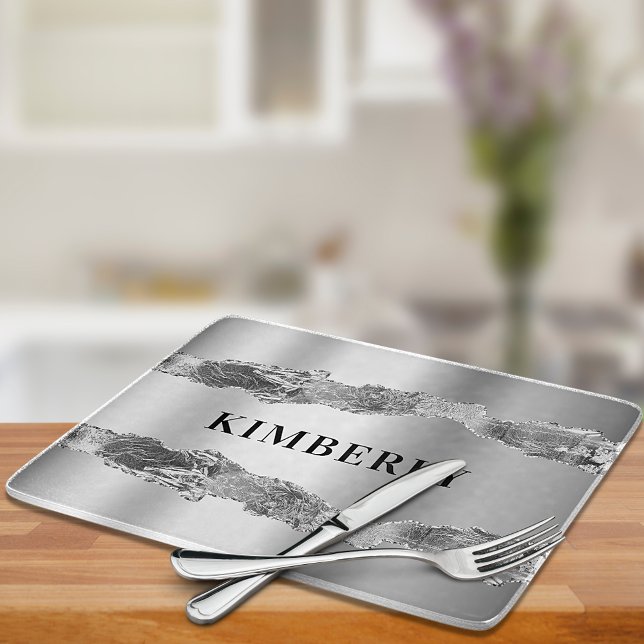 Planche À Découper Marbre argenté nom élégant (Créateur téléchargé)