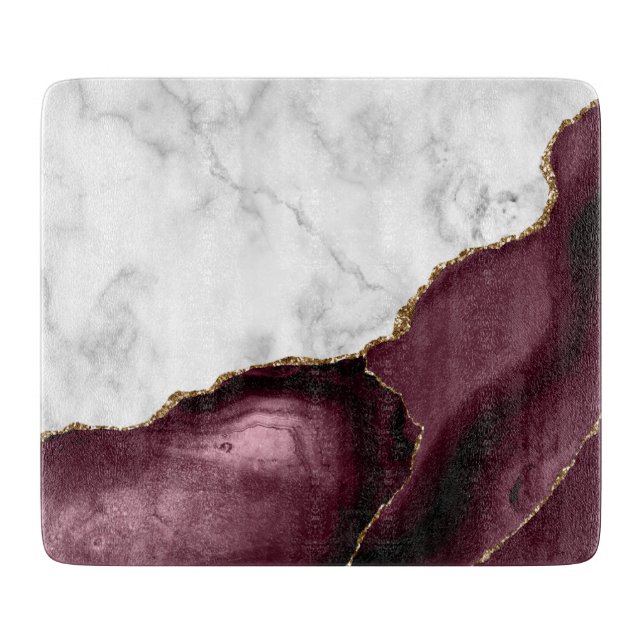 Planche À Découper Marbre Blanc Agate de Bourgogne Doré (Devant)