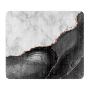 Planche À Découper Marbre blanc Agate noire Paillettes d'or rose