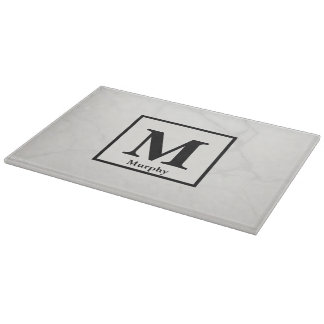 Planche À Découper Marbre blanc avec Monogramme de veines argentées