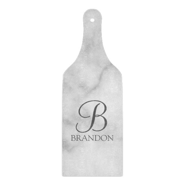 Planche À Découper Marbre blanc de script personnalisé Monogramme et  (Devant)