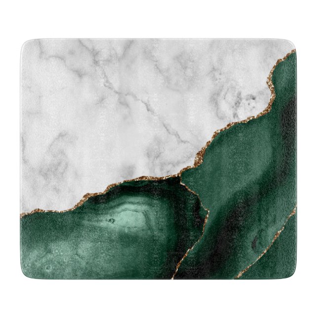 Planche À Découper Marbre blanc Emerald Green Agate Parties scintilla (Devant)