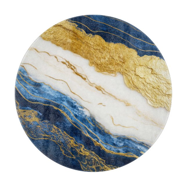 Planche À Découper Marbre bleu marine de luxe et feuille d'or (Devant)