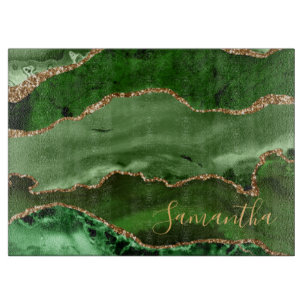 Planche À Découper Marbre d'agate pailleté vert et or faux