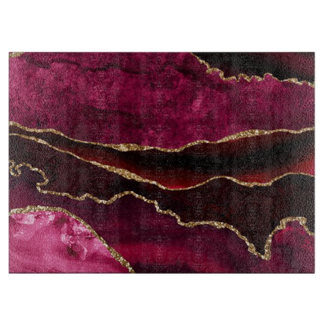 Planche À Découper Marbre d'agate rouge foncé et doré pailleté (Devant)