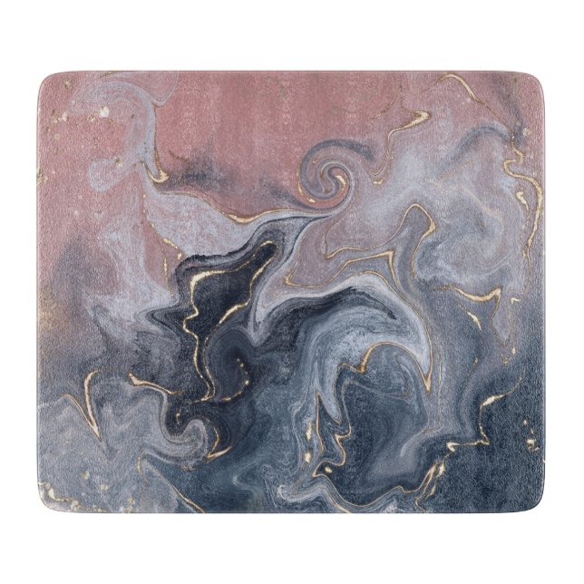 Planche À Découper Marbre d'aquarelle rose gris-noir (Devant)