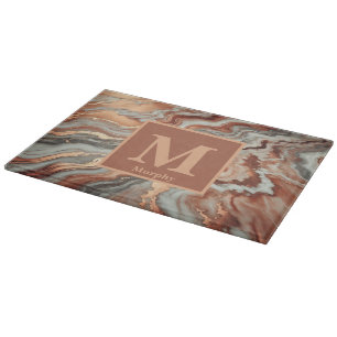 Planche À Découper Marbre de cuivre avec monogramme à veines blanches