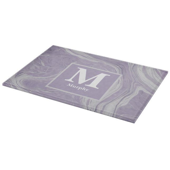 Planche À Découper Marbre de lavande avec Monogramme de veines blanch (Coin)