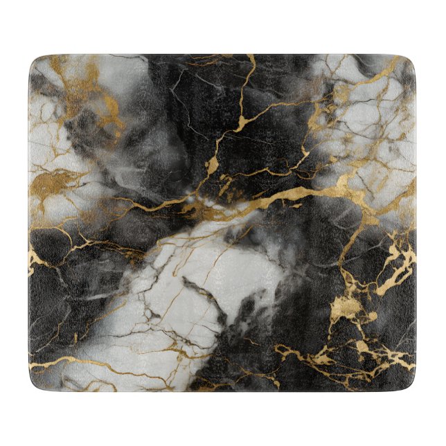Planche À Découper Marbre de luxe blanc, or et noir élégant (Devant)
