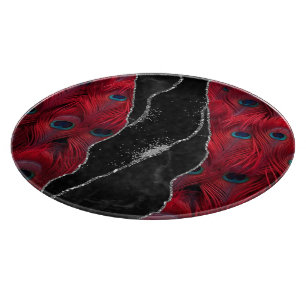 Planche À Découper Marbre de paon rouge noir Agate Glam