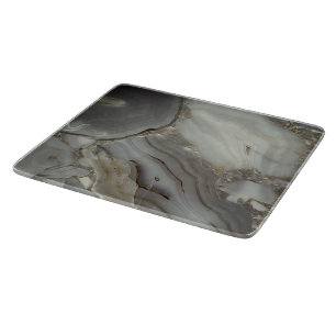 Planche À Découper Marbre Gris avec Verre à Veine d'Or