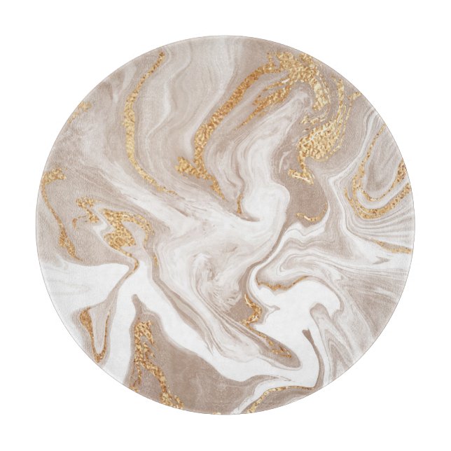 Planche À Découper Marbre liquide beige, art de la ligne dorée. (Devant)