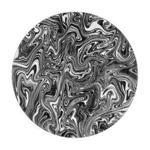 Planche À Découper Marbre Liquide Noir et Blanc Abstrait