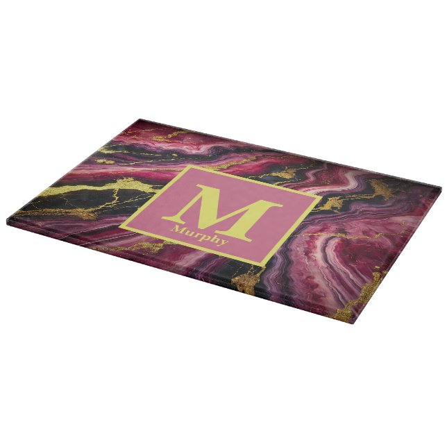 Planche À Découper Marbre magenta avec des rayures dorées et noires (Coin)