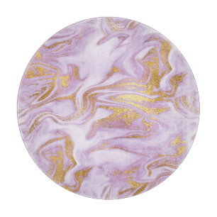 Planche À Découper Marbre Moderne Violet Clair, Blanc et Or
