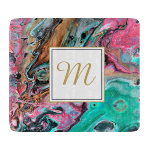 Planche À Découper Marbre monogramme rose et vert