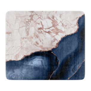 Planche À Découper Marbre Rose Gold et Agate Bleu Marine