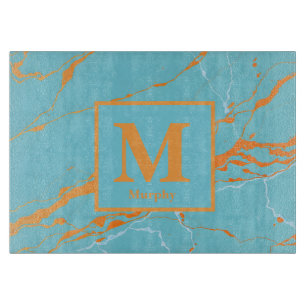 Planche À Découper Marbre Turquoise avec Cuivre Points forts Monogram