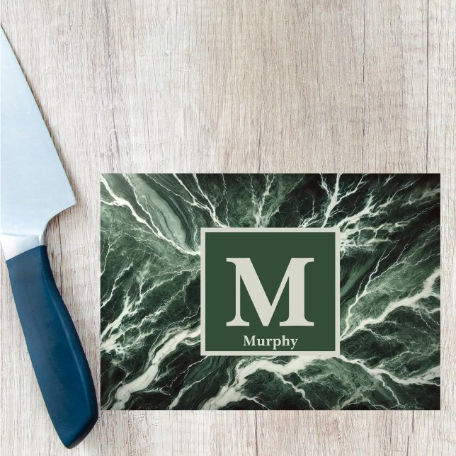 Planche À Découper Marbre vert de la forêt avec Monogramme des veines (Créateur téléchargé)