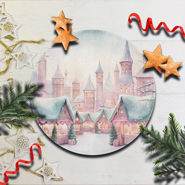 Planche À Découper Marché de Noël à la menthe et rose - Scène d'hiver (Créateur téléchargé)