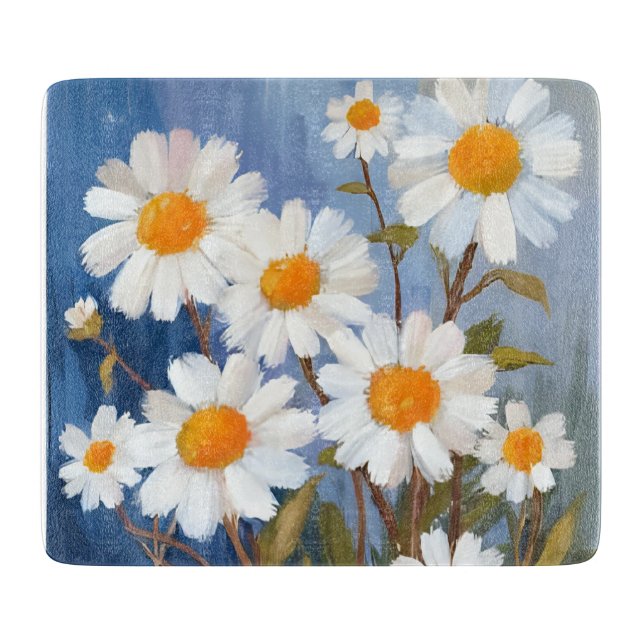 Planche À Découper Marguerites blanches fleurs aquarelles peintes (Devant)