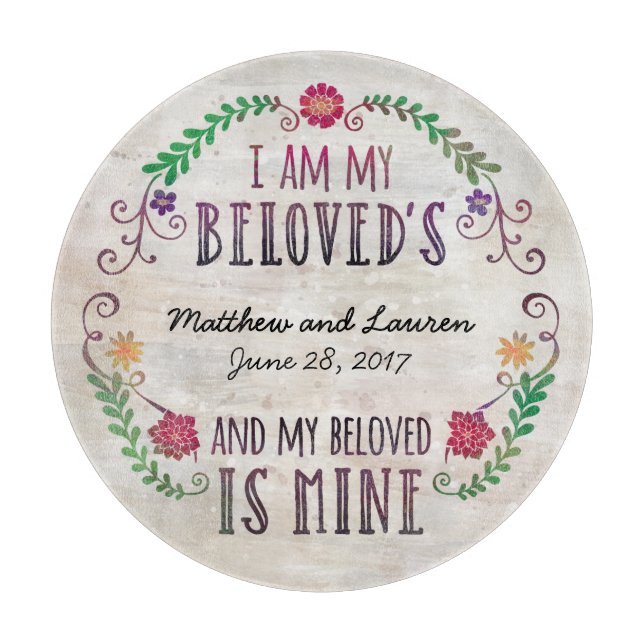 Planche À Découper Mariage Date Aquarelle, Je Suis Mon Bien-Aimé (Devant)