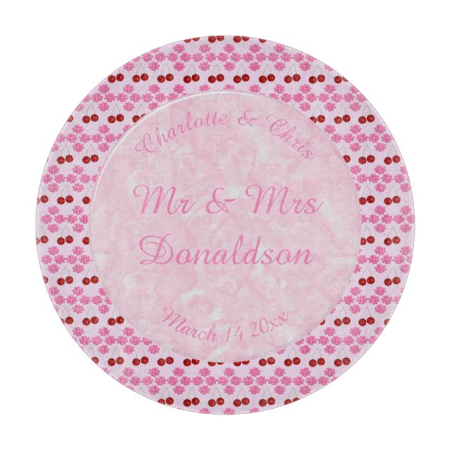 Planche À Découper Mariage de printemps rose Cerisier en fleurs et ce (Devant)