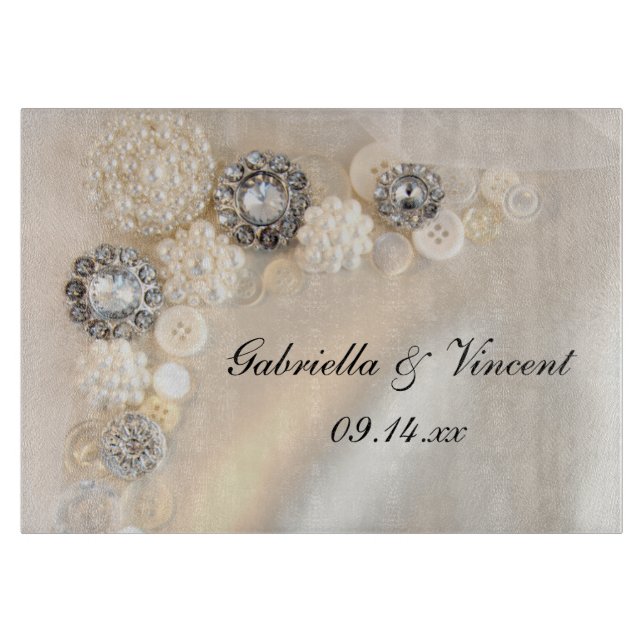Planche À Découper Mariage du bouton Faux White Pearls and Diamonds (Devant)
