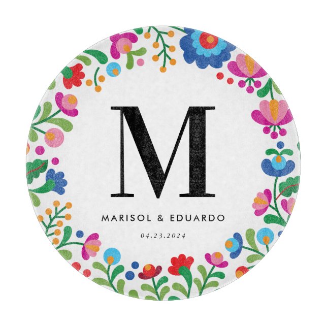 Planche À Découper Mariage monographique couleur broderie mexicaine (Devant)