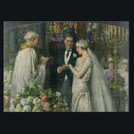 Planche À Découper Mariage vintage, Mariée et Salle avec Menorah<br><div class="desc">Illustration vintage image de cérémonie d'amour et de romance mariage montrant un couple se marier dans une belle synagogue avec vitraux,  fleurs et une menorah à sept branches. La mariée porte une longue robe blanche mariage et le marié est beau dans son smoking.</div>