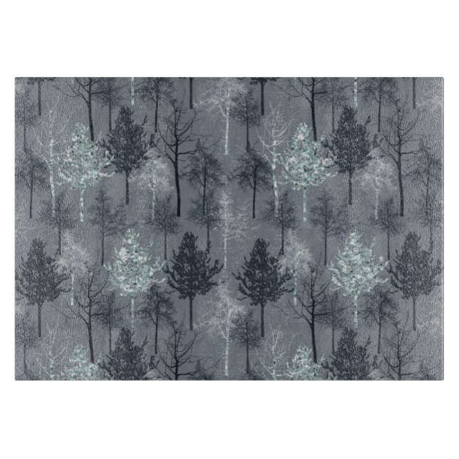 Planche À Découper Marine Bleu Blanc et Faux Parties scintillant Arbr (Devant)