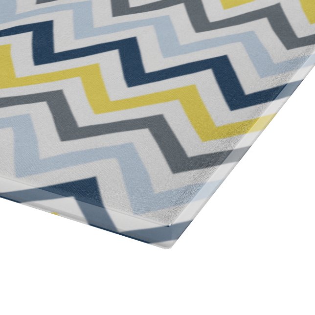 Planche À Découper Marine bleu, bleu clair, jaune et gris Chevron (Coin)