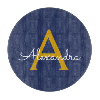 Marine Blue Gold Modern Script Girl Monogramme Nom