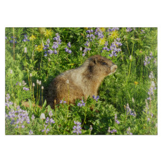 Planche À Découper Marmot dans le Mont Rainier Fleurs sauvages