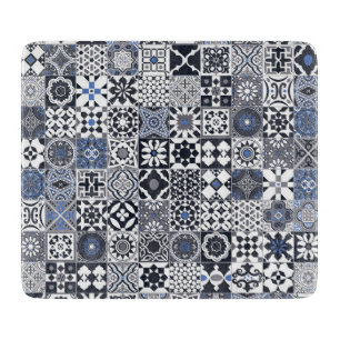 Planche À Découper Marocain carrelage noir, bleu, gris